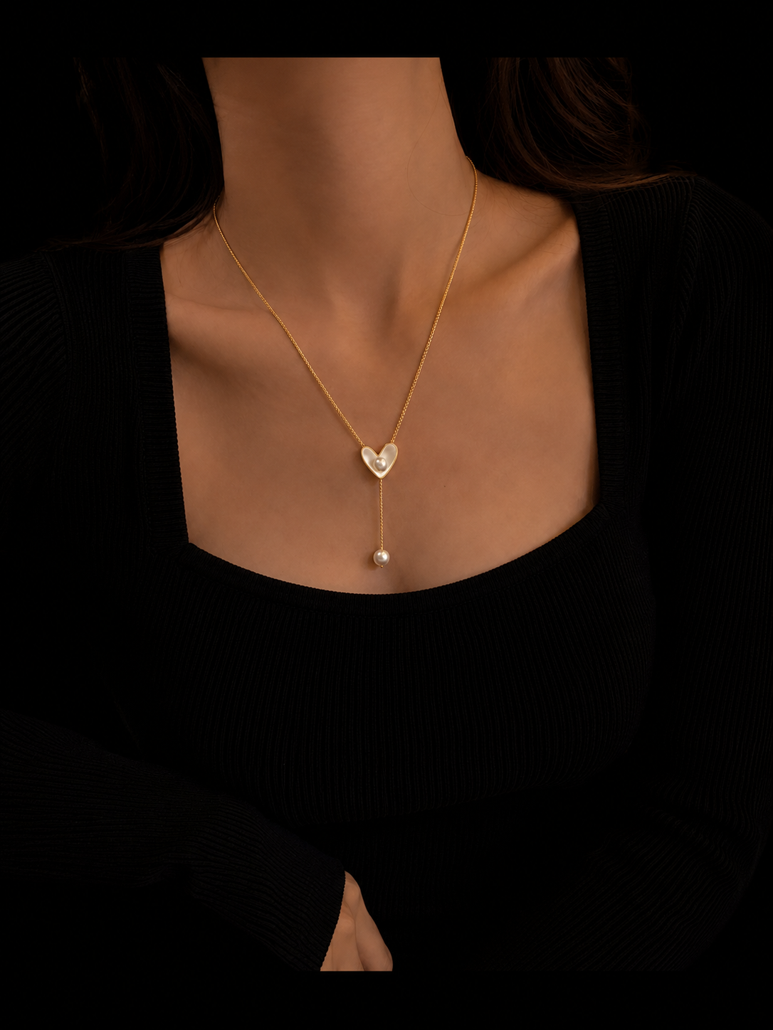 Pearl Heart Y-Kette – Gold Edition